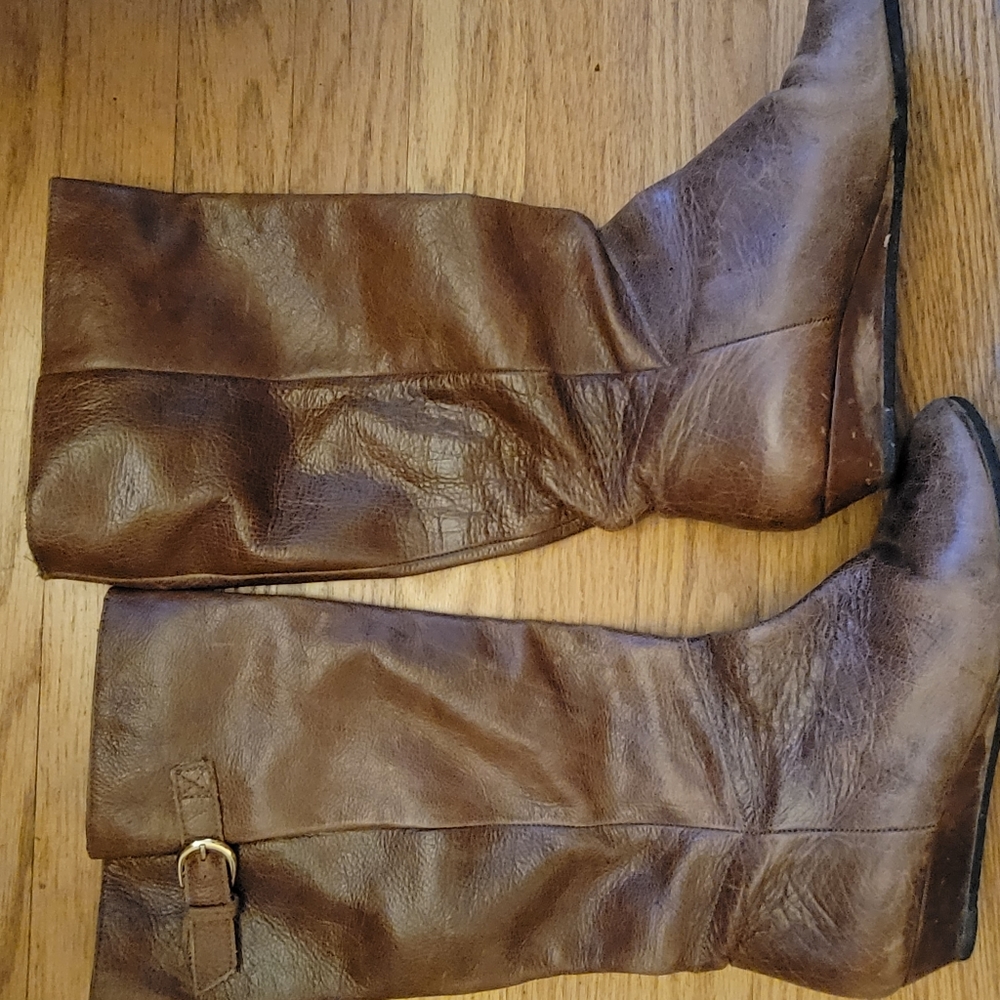 Brown Leather Calf Wedge Boots | Size 8
